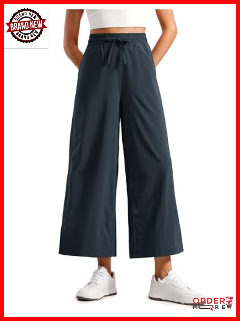 Lightweight Wide Leg Crop Yoga Pants 25" Inseam with Pockets